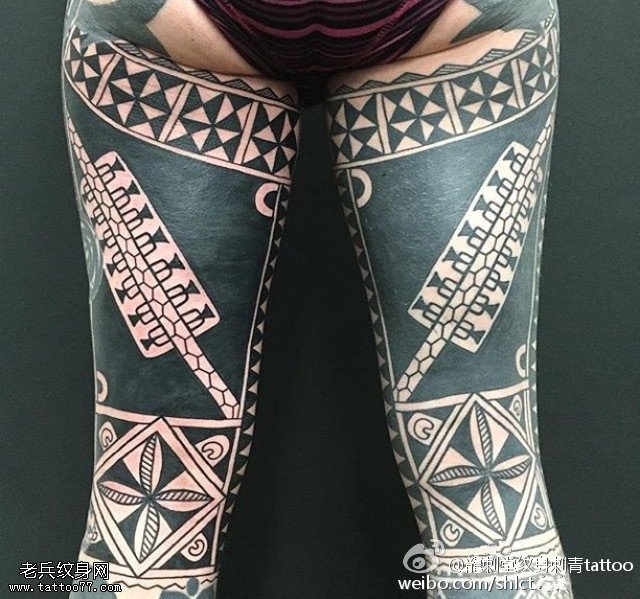 腿部日本风图腾纹身图案