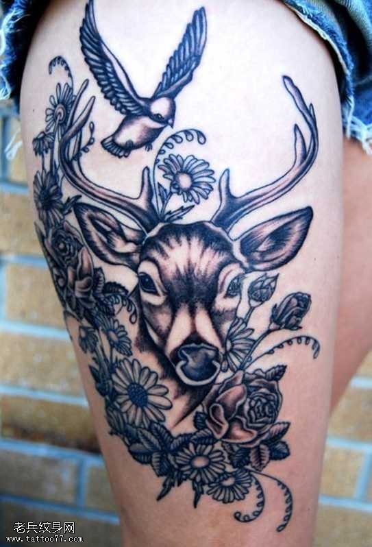 腿部时尚的藏羚羊纹身图案