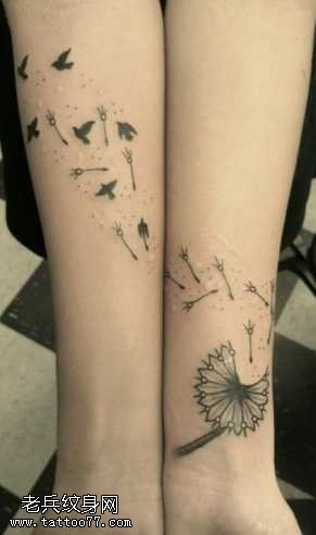 手臂蒲公英飞舞的瞬间纹身图案