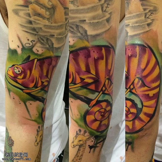 手臂彩绘动物纹身图案