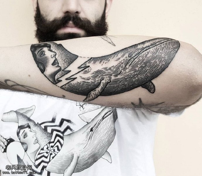 手臂抽象鲨鱼纹身图案