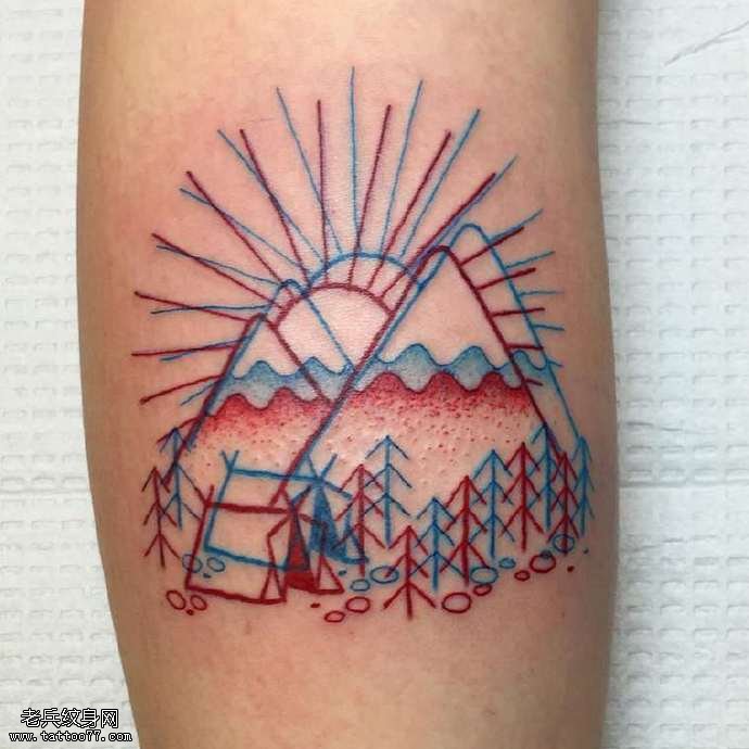 手点刺山丘纹身图案