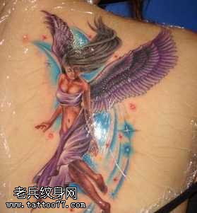紫色长翅膀女天使纹身图案
