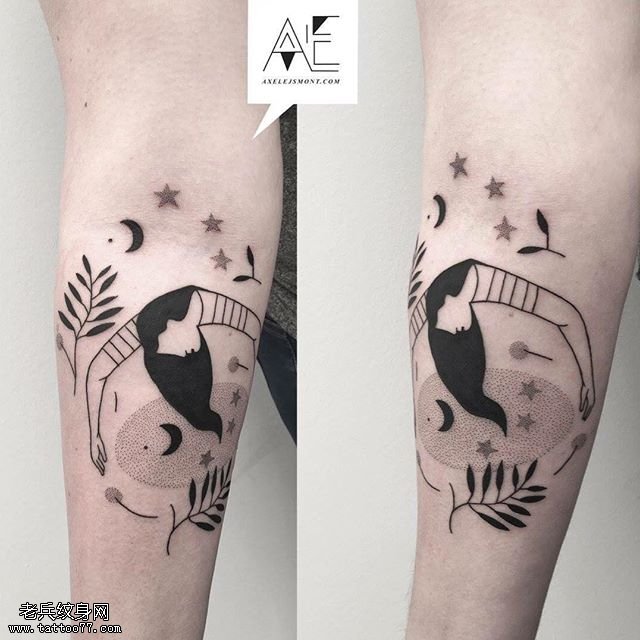 小腿点刺的抽象图纹身图案