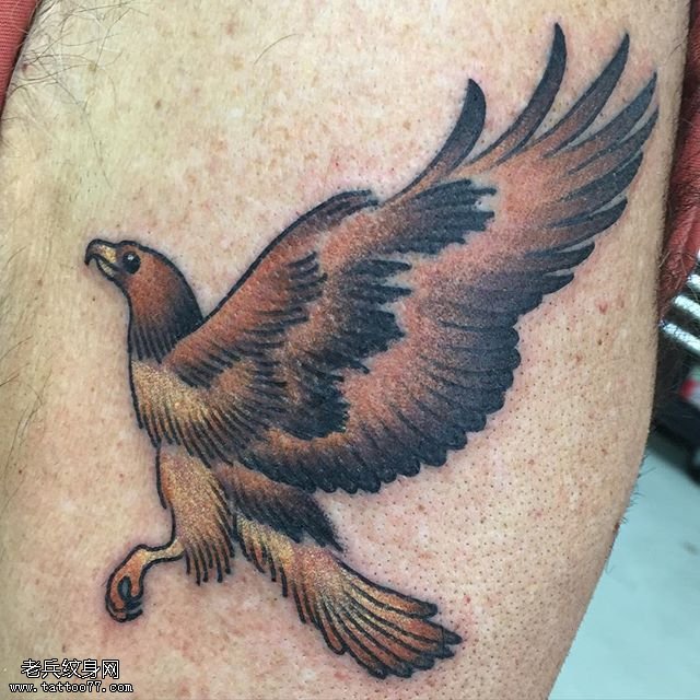大臂上彩绘的老鹰纹身图案
