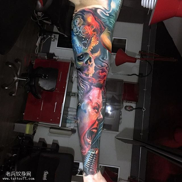 欧美风经典花臂纹身图案