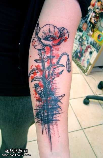 手臂好看的抽象花朵纹身图案