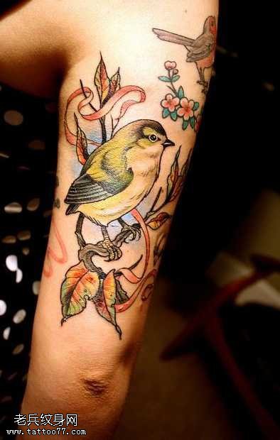 手臂漂亮好看的小鸟纹身图案