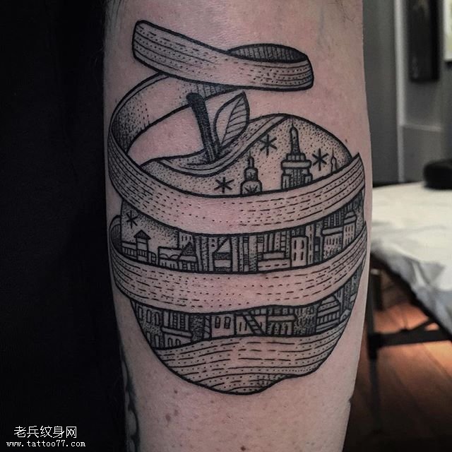 手稿建筑物苹果纹身图案