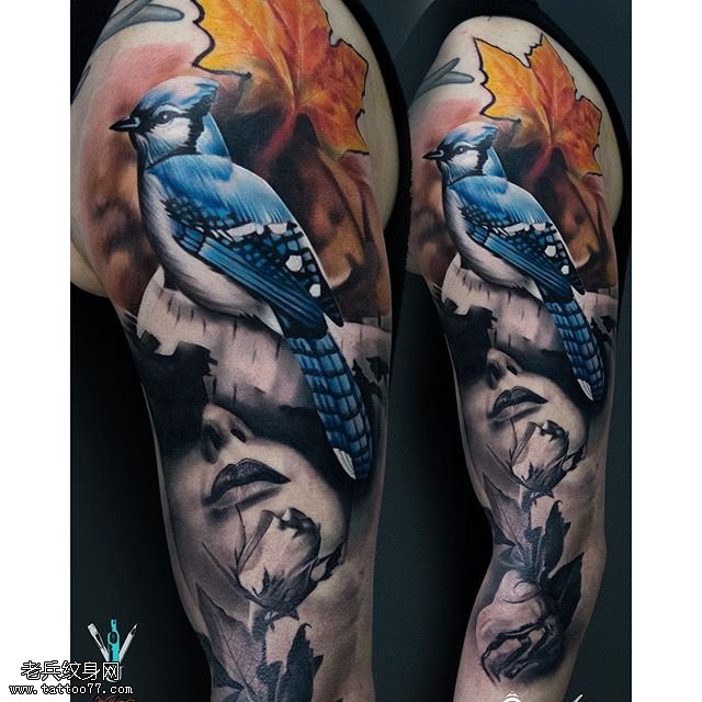 手臂的啄木鸟医生纹身图案