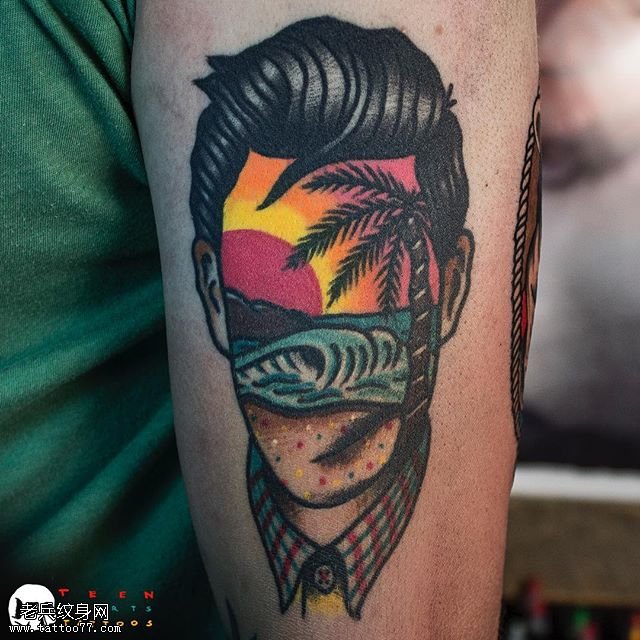 手臂的无脸男纹身图案