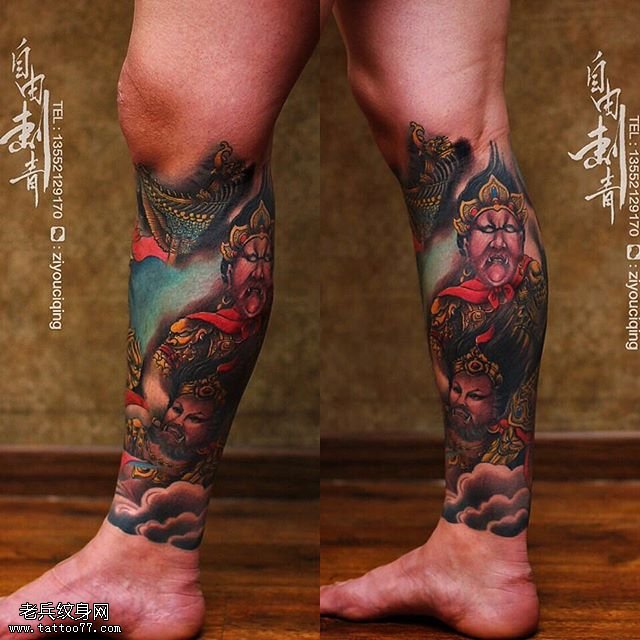 小腿的不动明王纹身图案
