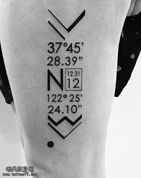 腿部漂亮的数字纹身图案