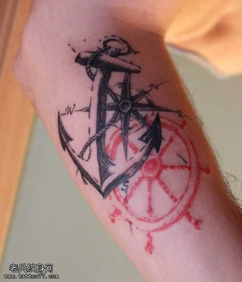 手臂船锚纹身图案