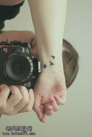 手颈时尚三只鸟儿纹身图案