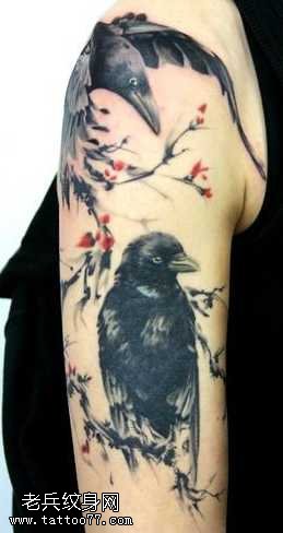 手臂好看的乌鸦纹身图案