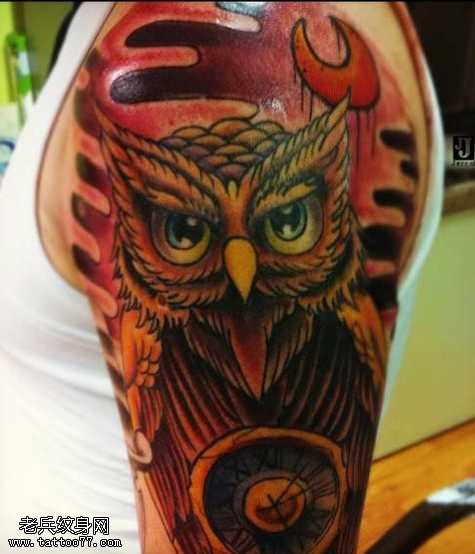 胳膊神气猫头鹰纹身图案