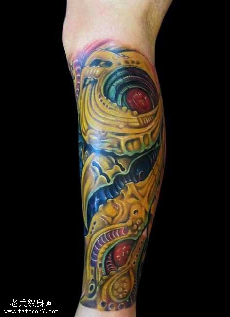 腿部3D高科技机械纹身图案