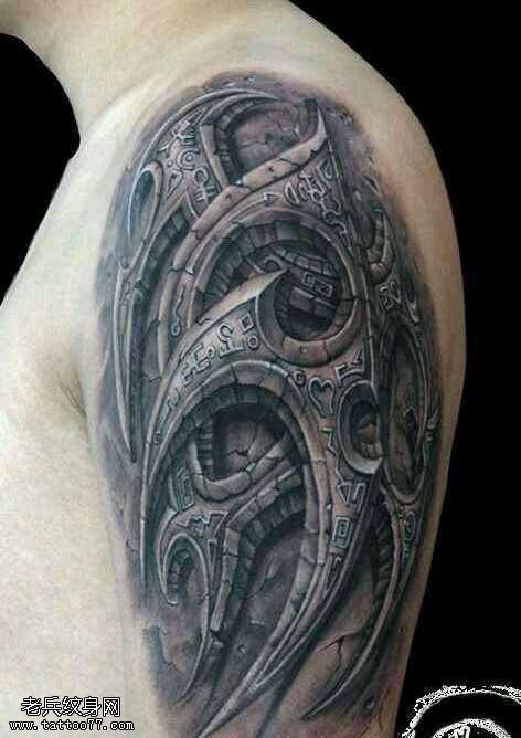 手臂远古字机械纹身图案