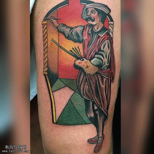 腿部民族风男子纹身图案