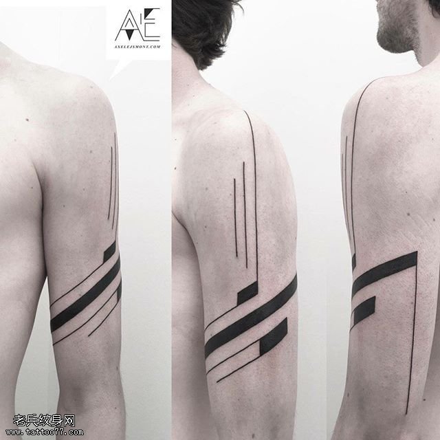大臂线条黑灰纹身图案