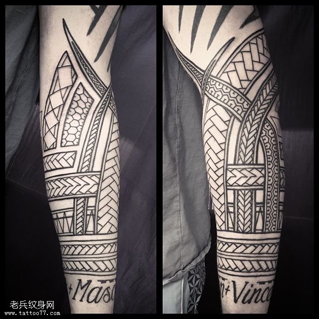 手臂经典线条图腾纹身图案