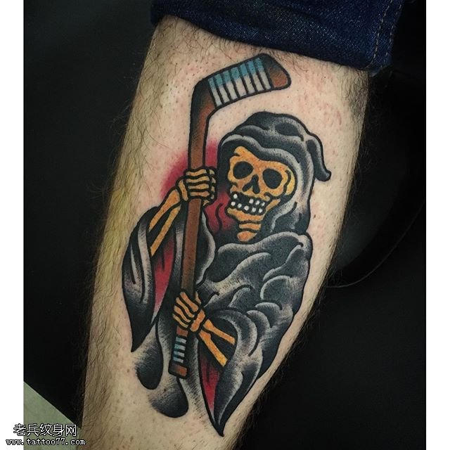手臂的死神骷髅纹身图案