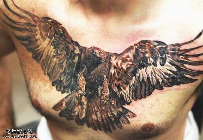 胸部帅气的老鹰纹身图案