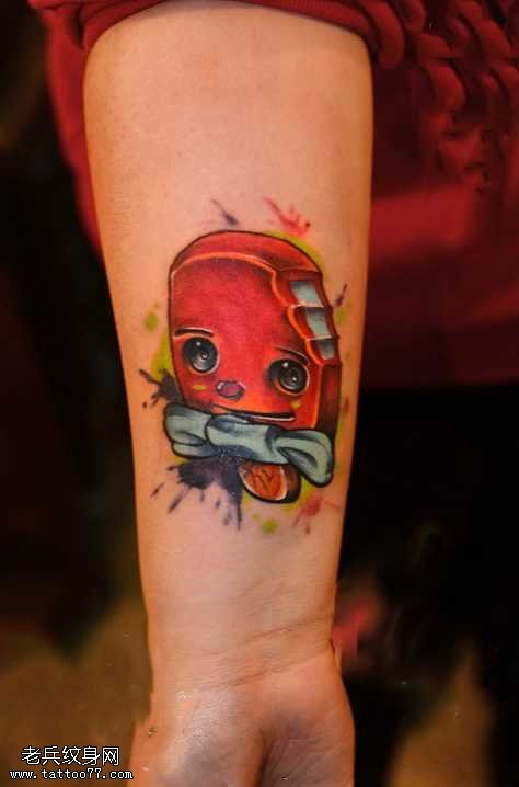 手臂红色小冰棒纹身图案