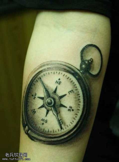 手臂逼真的怀表纹身图案