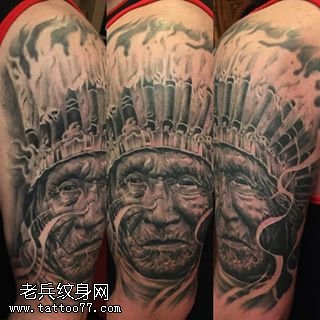 大臂印第安老人纹身图案