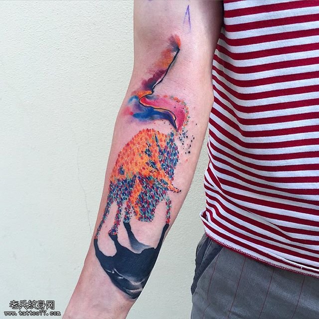 手臂水彩一只狐狸纹身图案