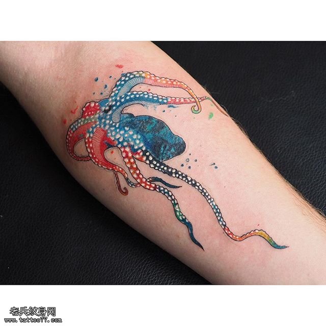 手臂彩绘的章鱼纹身图案