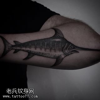 小臂的尖嘴鱼纹身图案