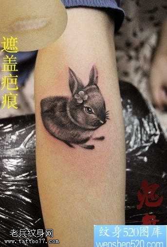 手臂可爱小巧的小兔子纹身图案