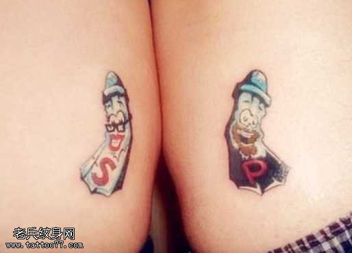 腿部小玩偶纹身图案