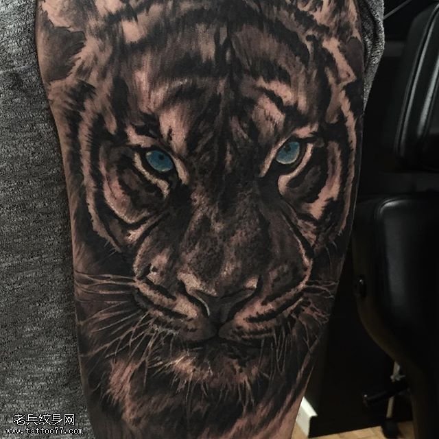 大臂经典水墨老虎纹身图案