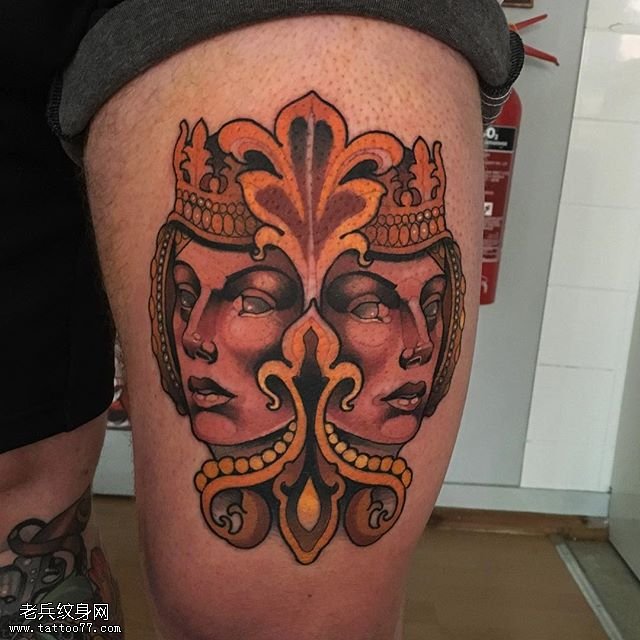 大腿皇冠女神纹身图案