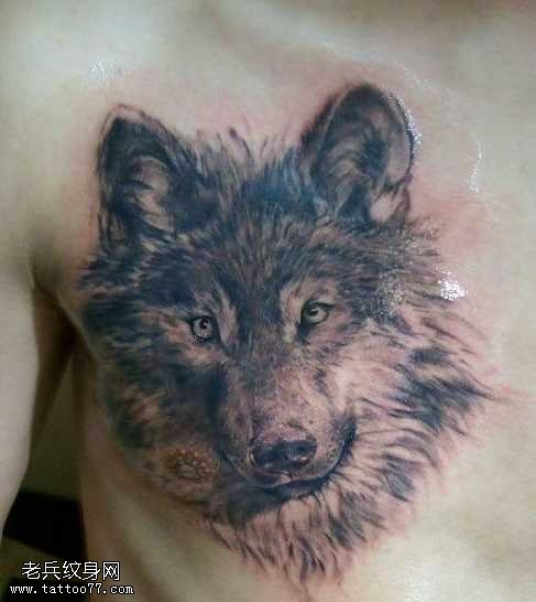 胸部很酷潮流的狼头纹身图案