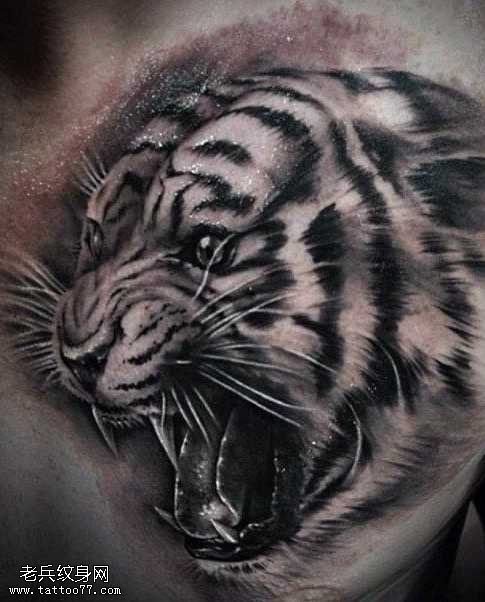 胸部霸气的老虎纹身图案
