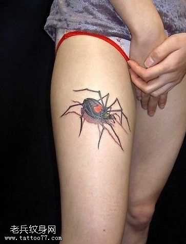 腿部3D蜘蛛纹身图案