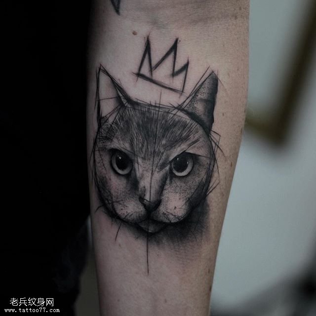 手臂线条的猫咪纹身图案