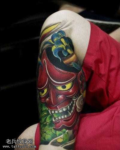 腿部很酷超帅的般若纹身图案