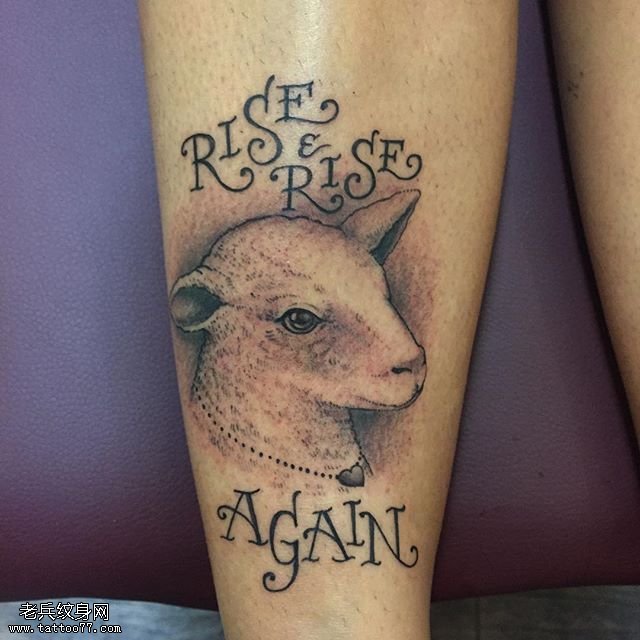 小腿点刺经典小绵羊纹身图案