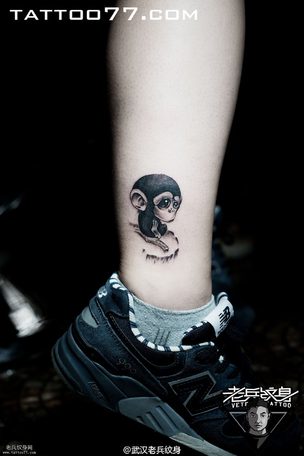 脚踝可爱猴子纹身图案作品