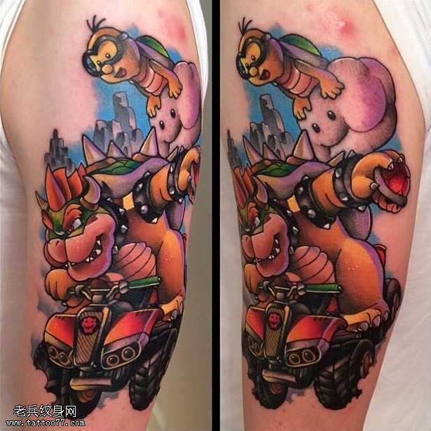 腿部幽默的卡通形象纹身图案
