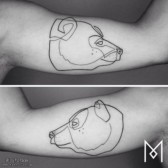 大臂线条狗狗纹身图案
