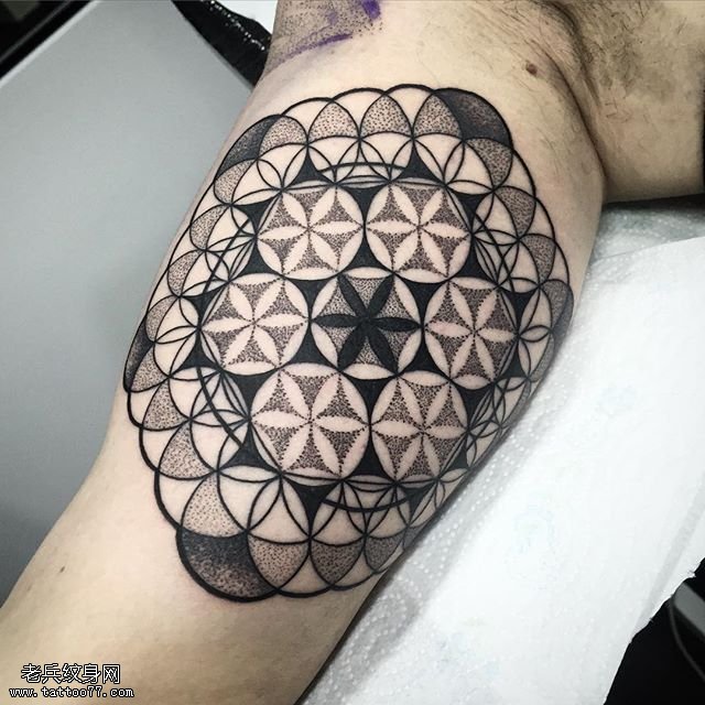 大臂点刺梵花图腾纹身图案