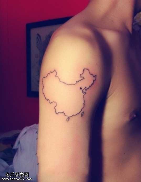 胳膊地图简约线条纹身图案
