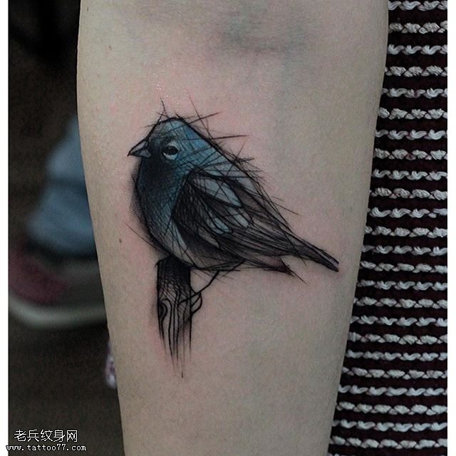手臂线条的鸟纹身图案